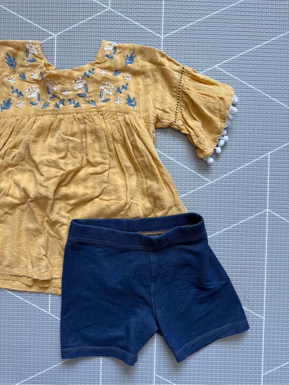 Tommy Bahamas|Baby girl/toddler set,Mustard floral Embroidered Top & biker Short